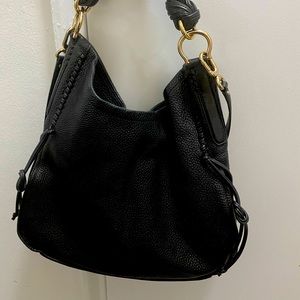 Stuart Weitzman black pebbled leather hobo/bucket bag